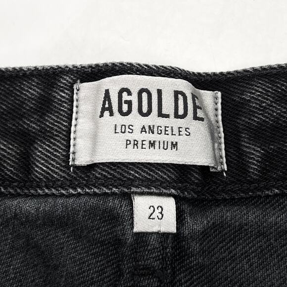 AGOLDE Parker High Rise Denim Shorts Tidal Black Wash Size 23 - Picture 3 of 5